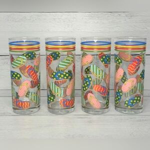 Vintage Set Of 4  Flip Flop High Ball Bar Glasses Thailand